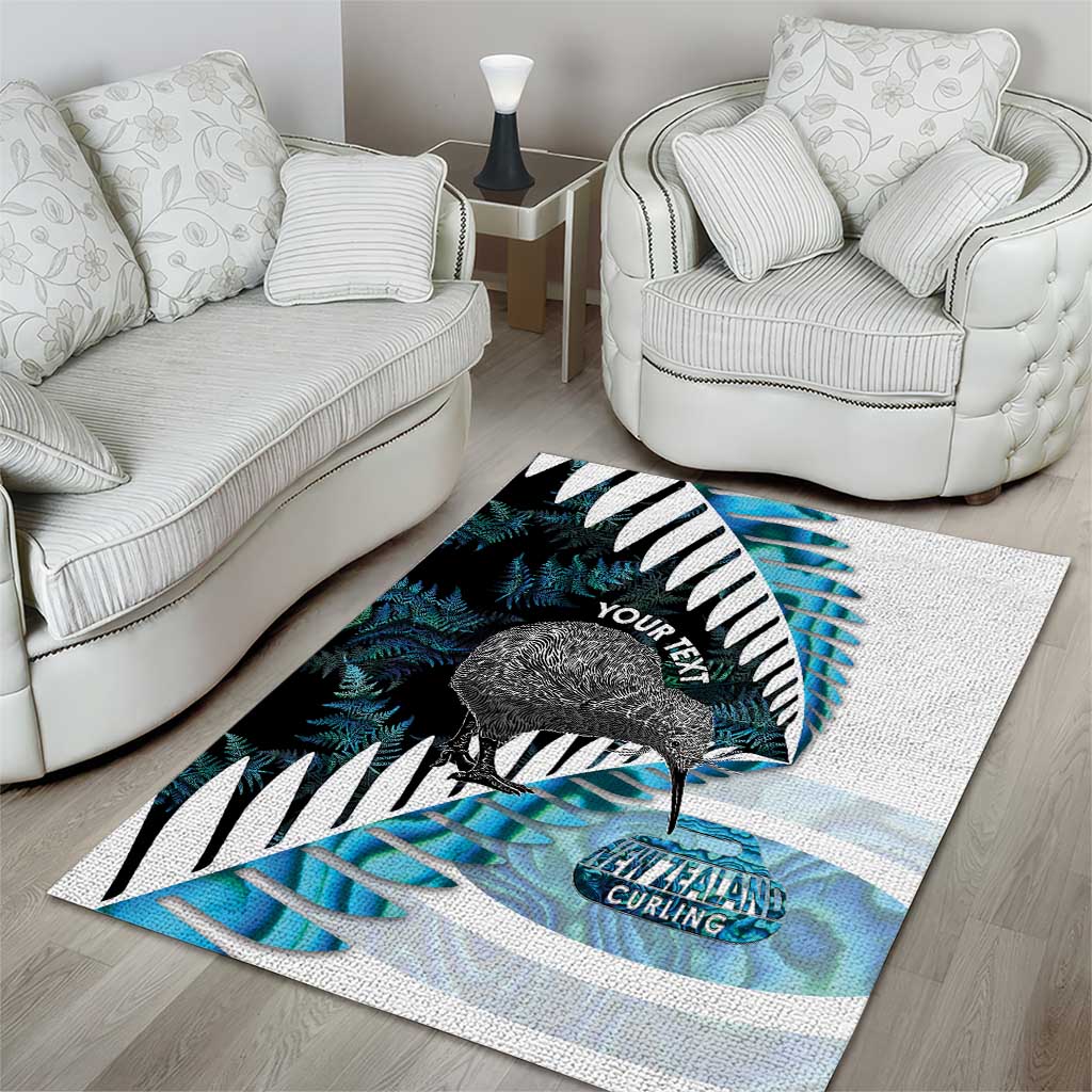 New Zealand Silver Fern Curling Personalised Area Rug Aotearoa Kiwi Ponga Paua Shell Version LT14 - Polynesian Pride