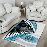 New Zealand Silver Fern Curling Personalised Area Rug Aotearoa Kiwi Ponga Paua Shell Version LT14 - Polynesian Pride