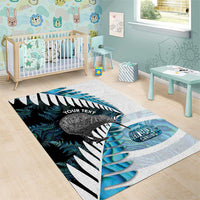 New Zealand Silver Fern Curling Personalised Area Rug Aotearoa Kiwi Ponga Paua Shell Version LT14 - Polynesian Pride