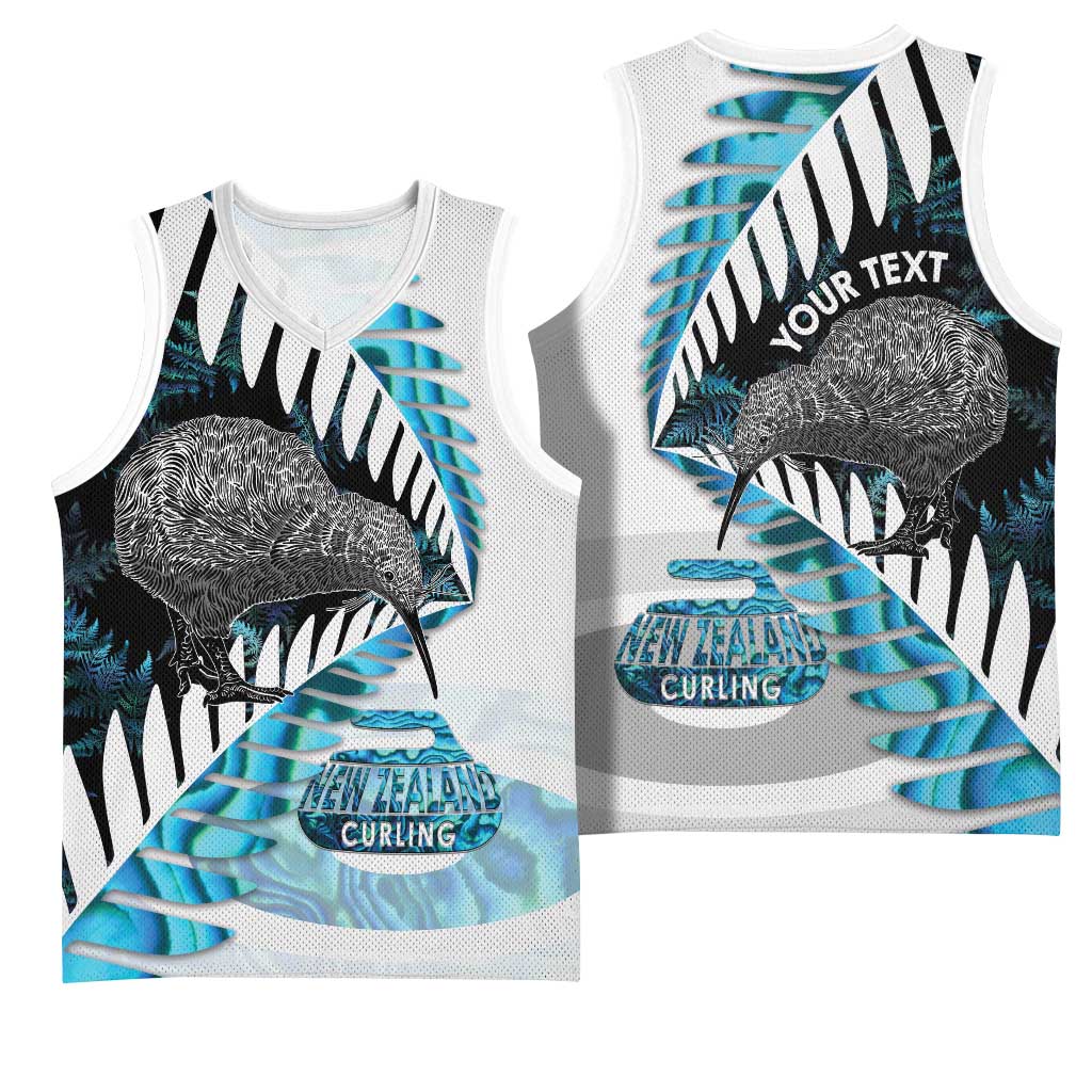 New Zealand Silver Fern Curling Personalised Basketball Jersey Aotearoa Kiwi Ponga Paua Shell Version - Polynesian Pride
