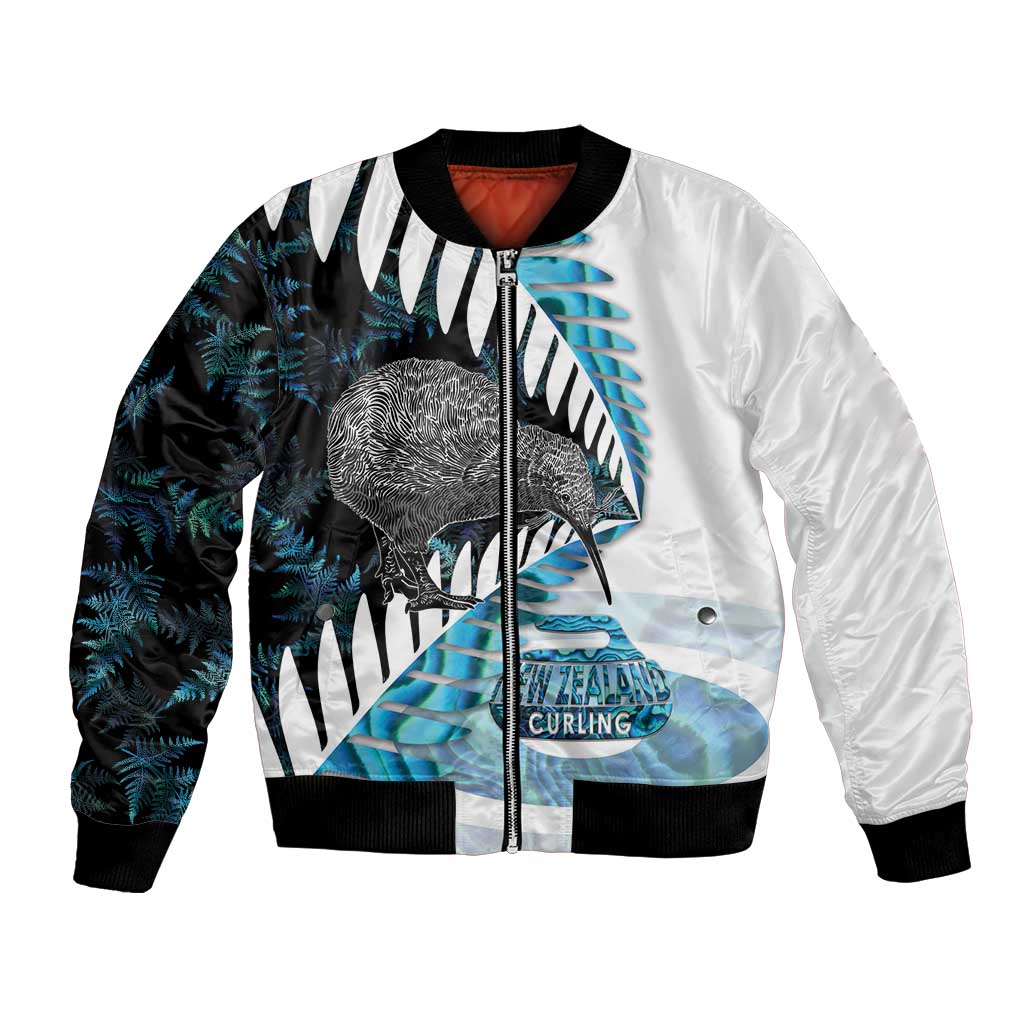 New Zealand Silver Fern Curling Personalised Bomber Jacket Aotearoa Kiwi Ponga Paua Shell Version - Polynesian Pride