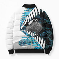 New Zealand Silver Fern Curling Personalised Bomber Puffer Jacket Aotearoa Kiwi Ponga Paua Shell Version - Polynesian Pride
