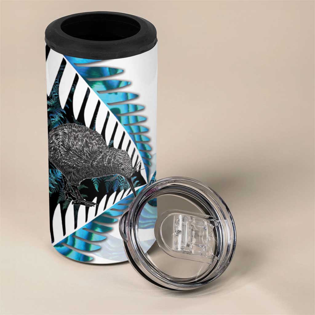 New Zealand Silver Fern Curling Personalised 4 in 1 Can Cooler Tumbler Aotearoa Kiwi Ponga Paua Shell Version LT14 - Polynesian Pride