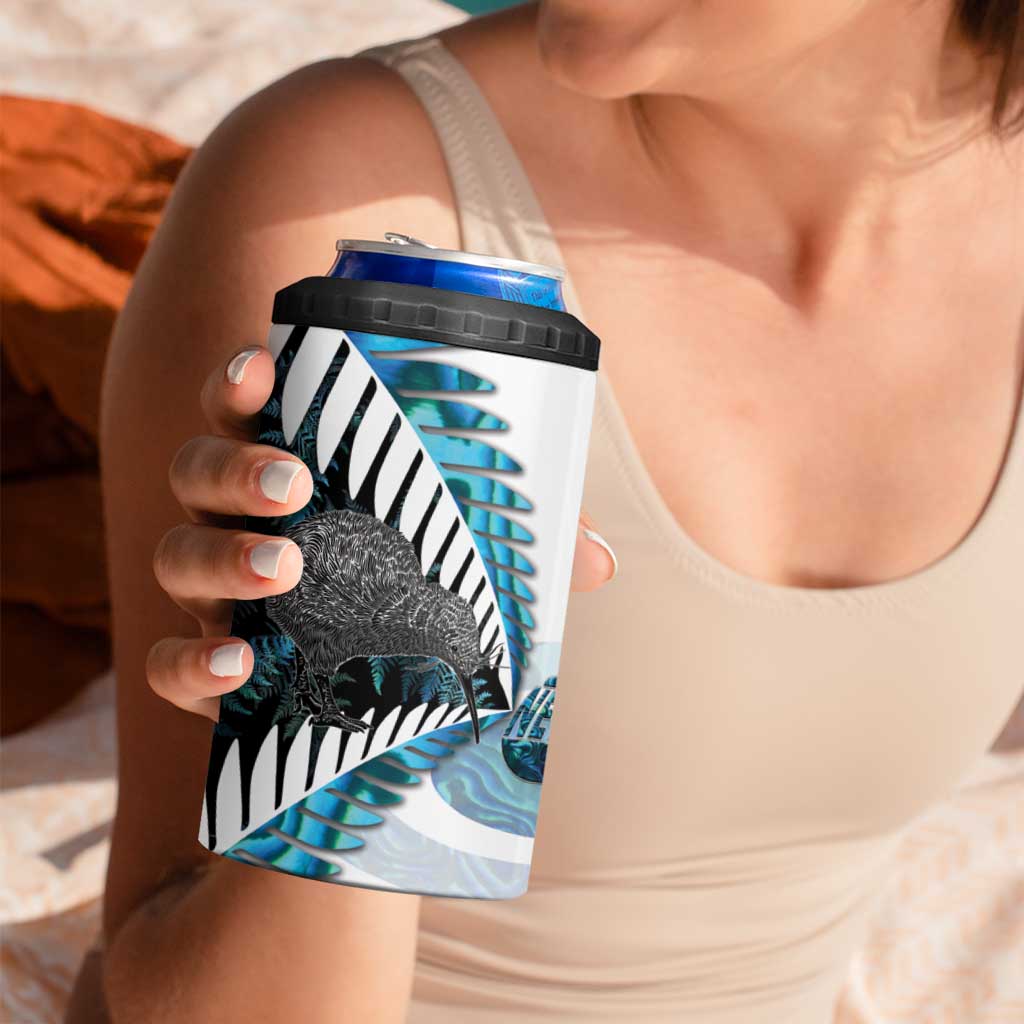 New Zealand Silver Fern Curling Personalised 4 in 1 Can Cooler Tumbler Aotearoa Kiwi Ponga Paua Shell Version LT14 - Polynesian Pride