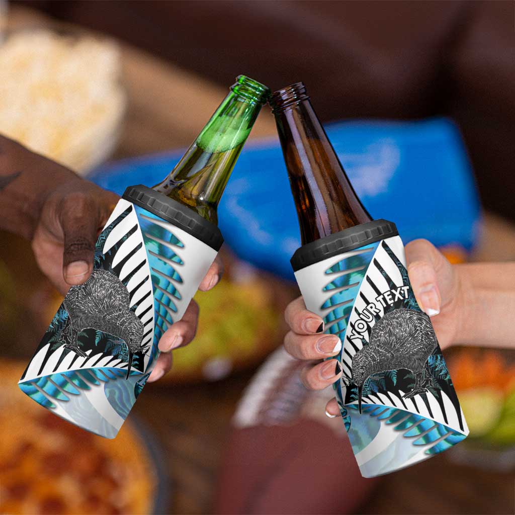 New Zealand Silver Fern Curling Personalised 4 in 1 Can Cooler Tumbler Aotearoa Kiwi Ponga Paua Shell Version LT14 - Polynesian Pride