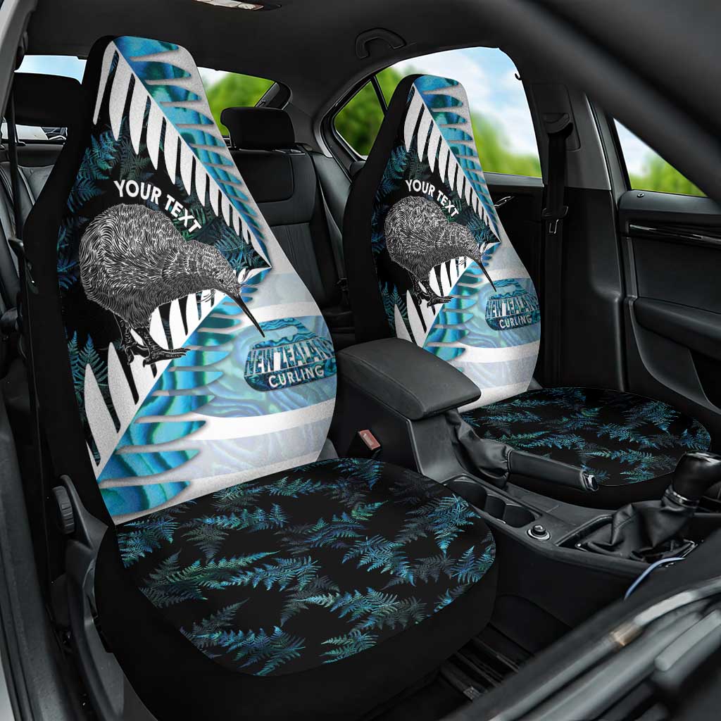 New Zealand Silver Fern Curling Personalised Car Seat Cover Aotearoa Kiwi Ponga Paua Shell Version LT14 One Size Black - Polynesian Pride