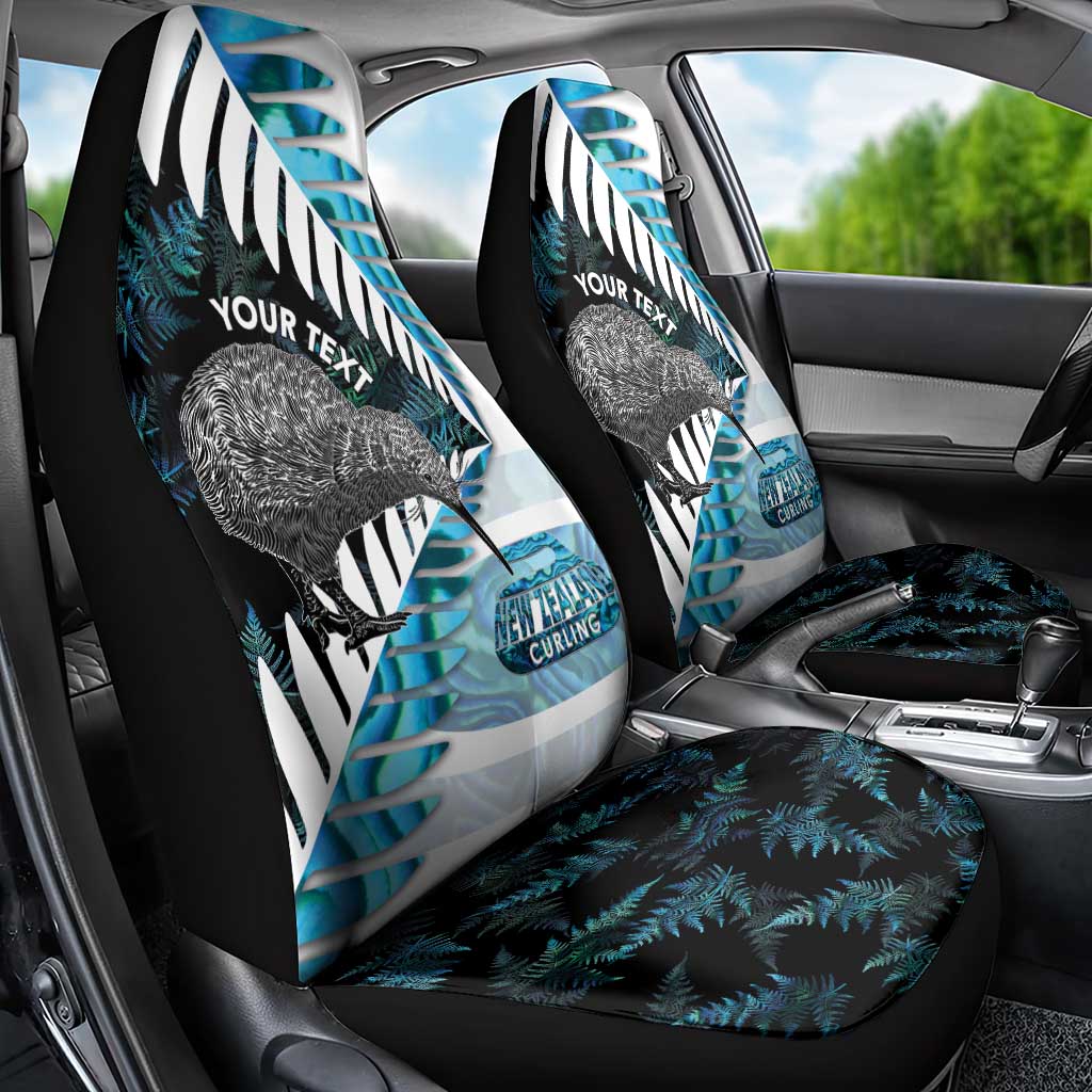 New Zealand Silver Fern Curling Personalised Car Seat Cover Aotearoa Kiwi Ponga Paua Shell Version LT14 - Polynesian Pride
