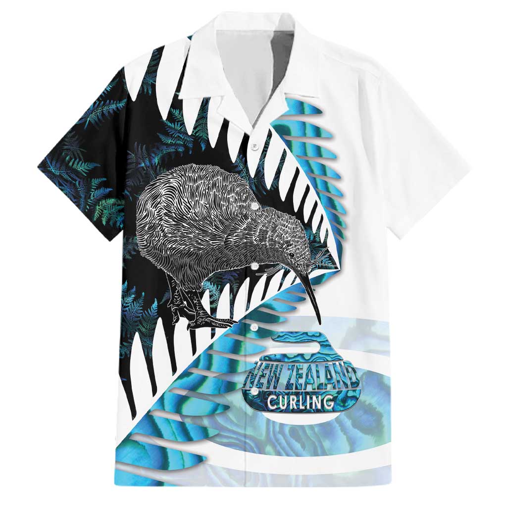 New Zealand Silver Fern Curling Personalised Family Matching Off Shoulder Maxi Dress and Hawaiian Shirt Aotearoa Kiwi Ponga Paua Shell Version LT14 Dad's Shirt - Short Sleeve Black - Polynesian Pride