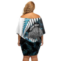 New Zealand Silver Fern Curling Personalised Family Matching Off Shoulder Short Dress and Hawaiian Shirt Aotearoa Kiwi Ponga Paua Shell Version LT14 - Polynesian Pride