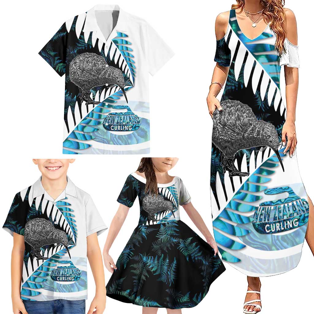 New Zealand Silver Fern Curling Personalised Family Matching Summer Maxi Dress and Hawaiian Shirt Aotearoa Kiwi Ponga Paua Shell Version LT14 - Polynesian Pride
