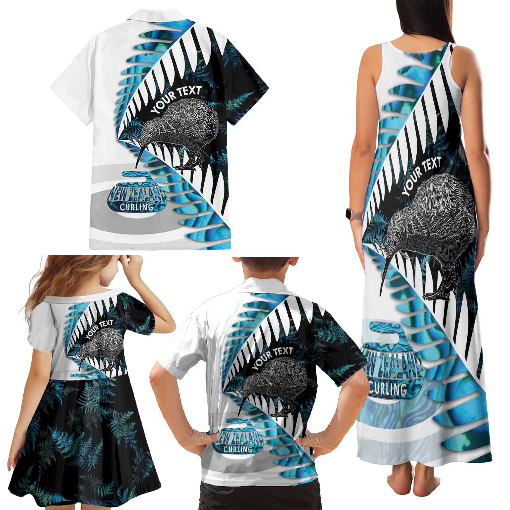 New Zealand Silver Fern Curling Personalised Family Matching Tank Maxi Dress and Hawaiian Shirt Aotearoa Kiwi Ponga Paua Shell Version LT14 - Polynesian Pride