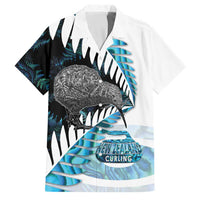 New Zealand Silver Fern Curling Personalised Family Matching Tank Maxi Dress and Hawaiian Shirt Aotearoa Kiwi Ponga Paua Shell Version LT14 Dad's Shirt - Short Sleeve Black - Polynesian Pride