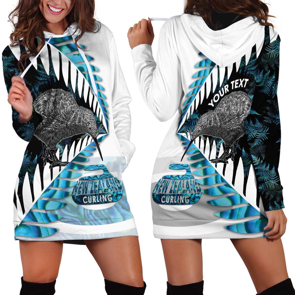 New Zealand Silver Fern Curling Personalised Hoodie Dress Aotearoa Kiwi Ponga Paua Shell Version LT14 - Polynesian Pride