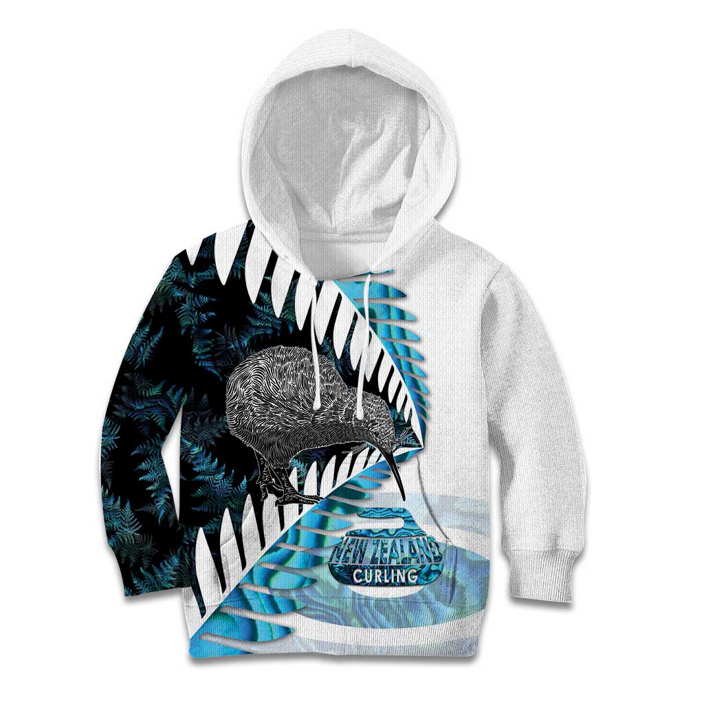New Zealand Silver Fern Curling Personalised Kid Hoodie Aotearoa Kiwi Ponga Paua Shell Version LT14 Hoodie Black - Polynesian Pride