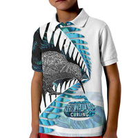 New Zealand Silver Fern Curling Personalised Kid Polo Shirt Aotearoa Kiwi Ponga Paua Shell Version LT14 Kid Black - Polynesian Pride