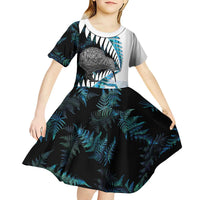 New Zealand Silver Fern Curling Personalised Kid Short Sleeve Dress Aotearoa Kiwi Ponga Paua Shell Version LT14 - Polynesian Pride