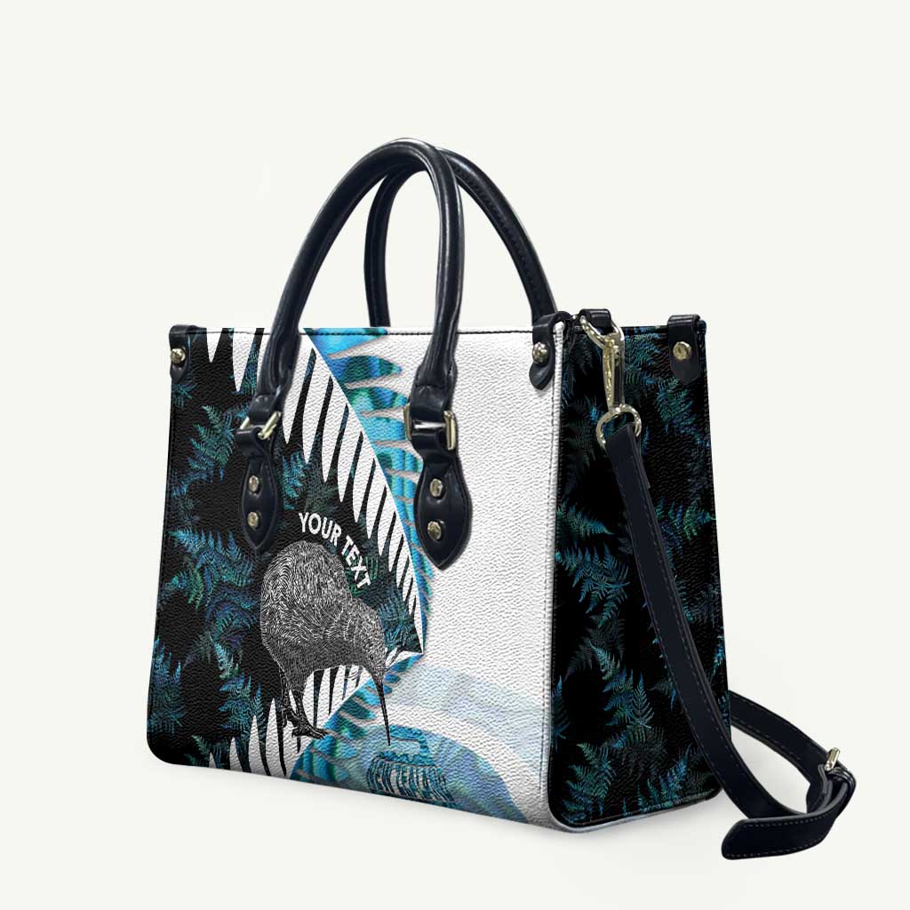 New Zealand Silver Fern Curling Personalised Leather Bag Aotearoa Kiwi Ponga Paua Shell Version LT14 Black - Polynesian Pride