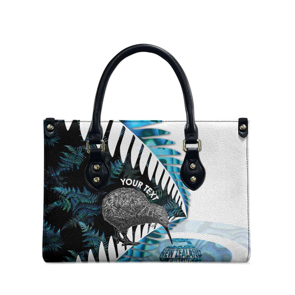 New Zealand Silver Fern Curling Personalised Leather Bag Aotearoa Kiwi Ponga Paua Shell Version LT14 - Polynesian Pride