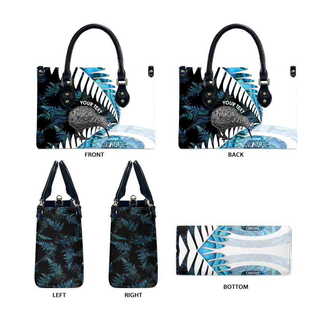 New Zealand Silver Fern Curling Personalised Leather Bag Aotearoa Kiwi Ponga Paua Shell Version LT14 - Polynesian Pride