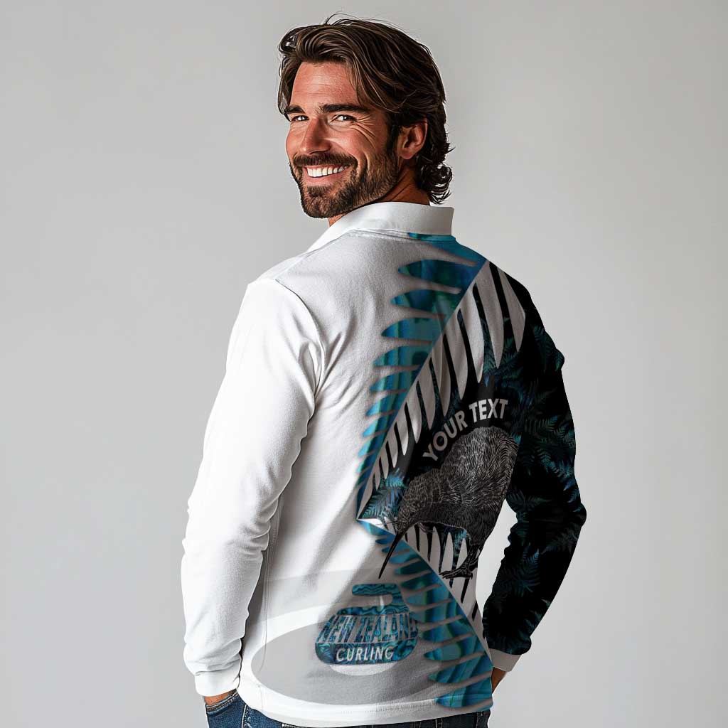 New Zealand Silver Fern Curling Personalised Long Sleeve Polo Shirt Aotearoa Kiwi Ponga Paua Shell Version LT14 - Polynesian Pride