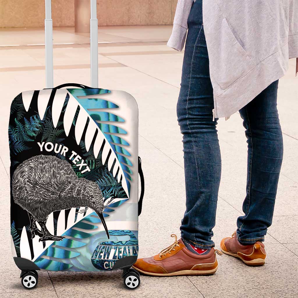 New Zealand Silver Fern Curling Personalised Luggage Cover Aotearoa Kiwi Ponga Paua Shell Version - Polynesian Pride