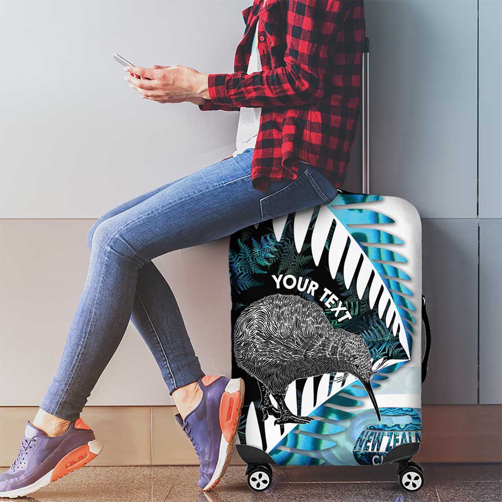 New Zealand Silver Fern Curling Personalised Luggage Cover Aotearoa Kiwi Ponga Paua Shell Version - Polynesian Pride