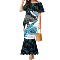 New Zealand Silver Fern Curling Personalised Mermaid Dress Aotearoa Kiwi Ponga Paua Shell Version LT14 Women Black - Polynesian Pride