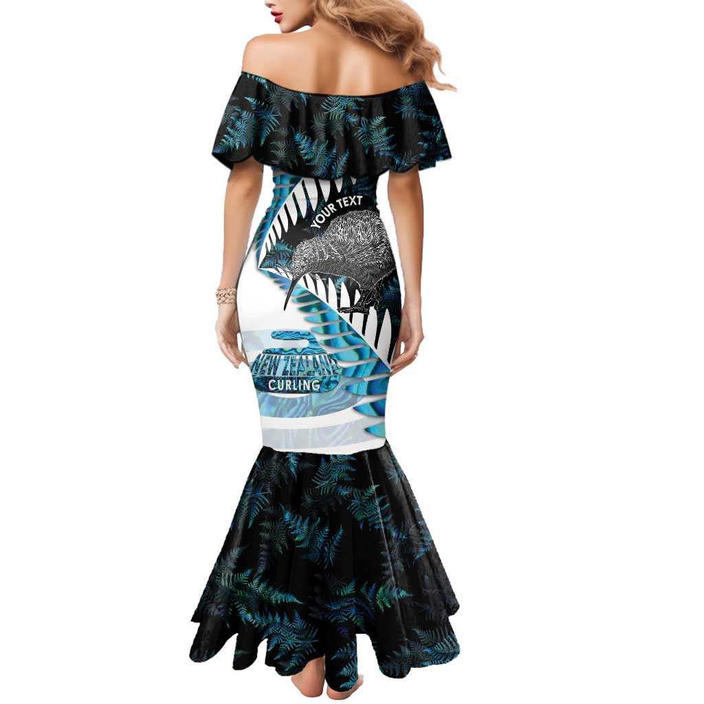 New Zealand Silver Fern Curling Personalised Mermaid Dress Aotearoa Kiwi Ponga Paua Shell Version LT14 - Polynesian Pride