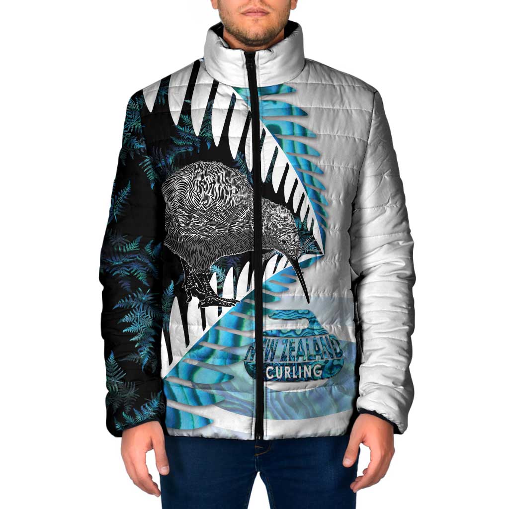 New Zealand Silver Fern Curling Personalised Padded Jacket Aotearoa Kiwi Ponga Paua Shell Version - Polynesian Pride