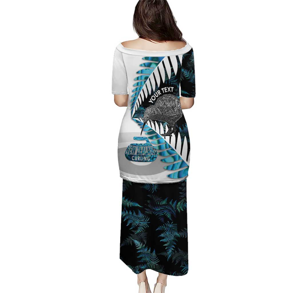 New Zealand Silver Fern Curling Personalised Puletasi Aotearoa Kiwi Ponga Paua Shell Version - Polynesian Pride