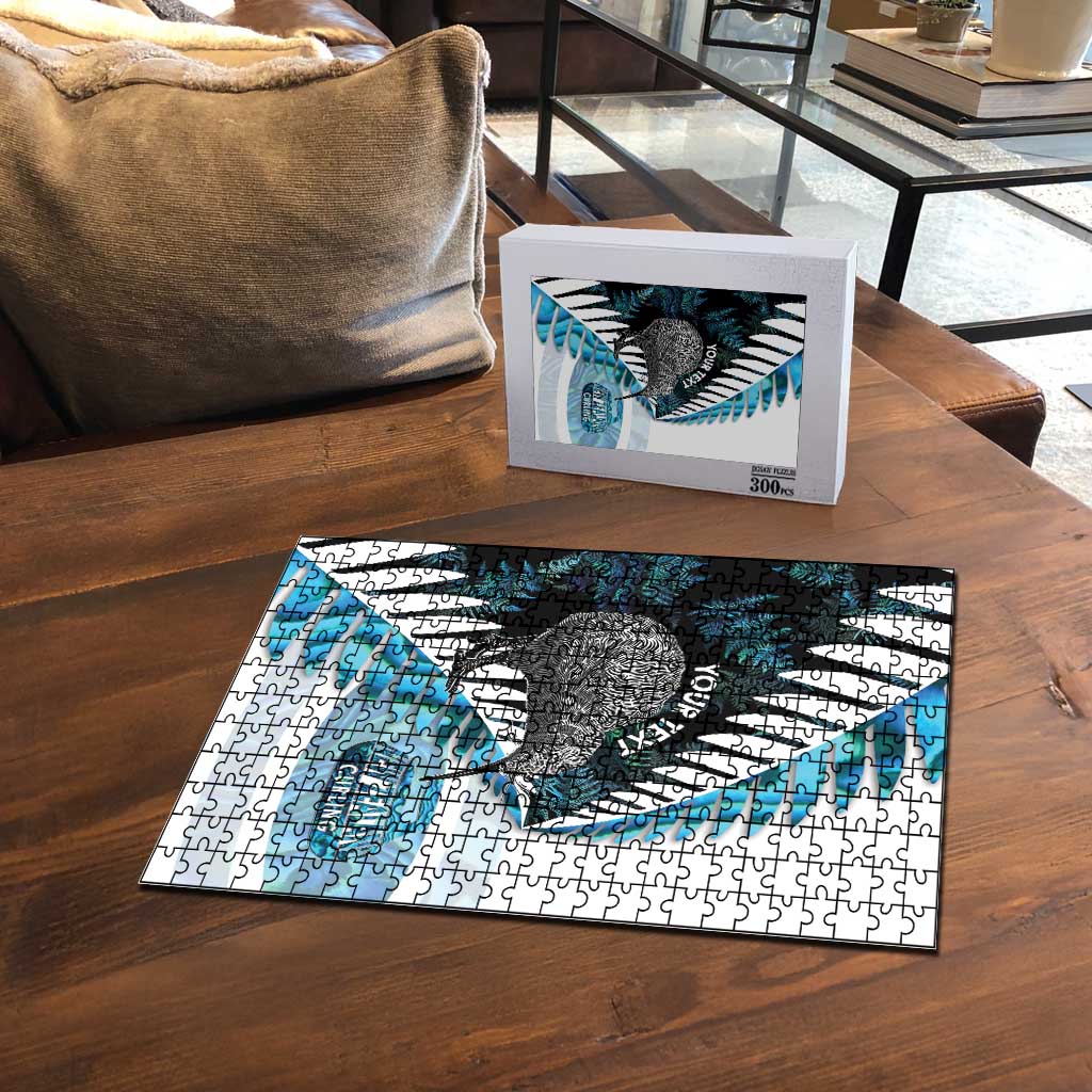 New Zealand Silver Fern Curling Personalised Puzzle Aotearoa Kiwi Ponga Paua Shell Version - Polynesian Pride