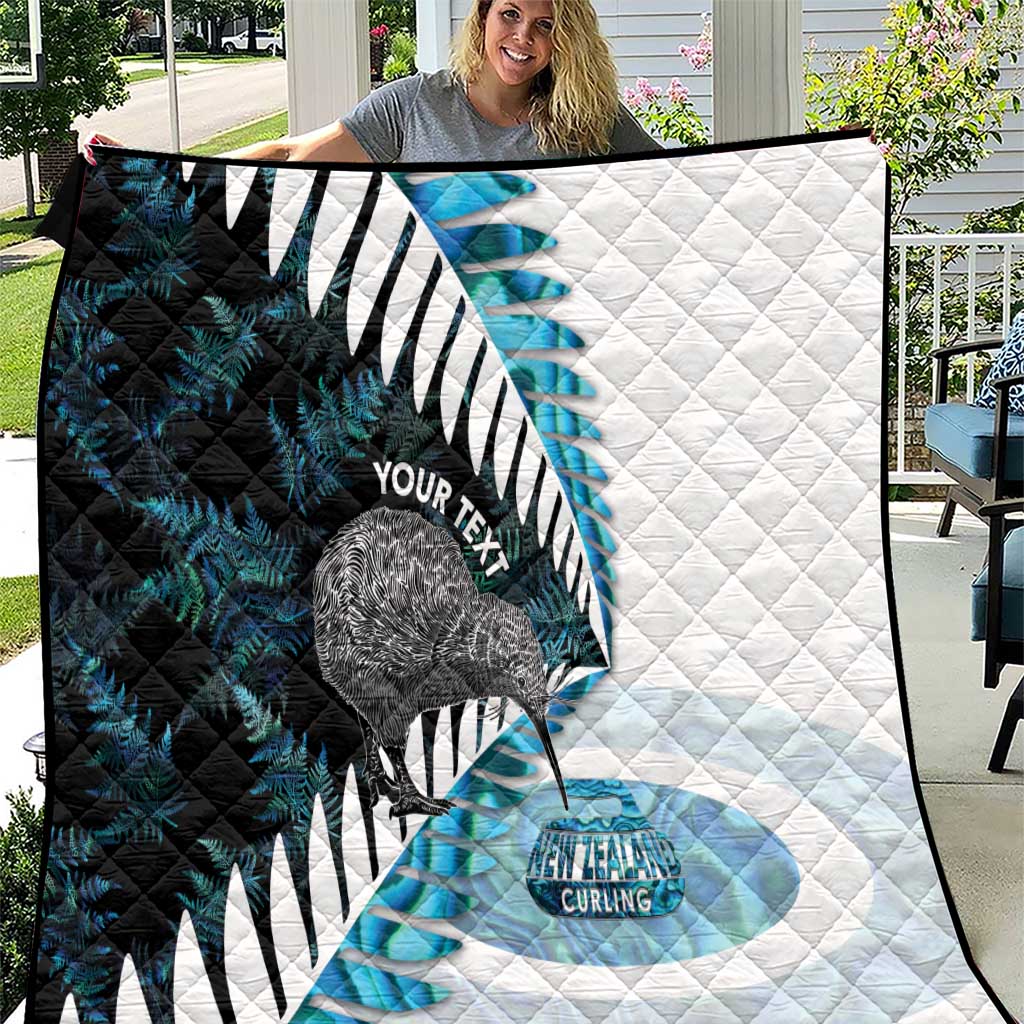 New Zealand Silver Fern Curling Personalised Quilt Aotearoa Kiwi Ponga Paua Shell Version LT14 Black - Polynesian Pride