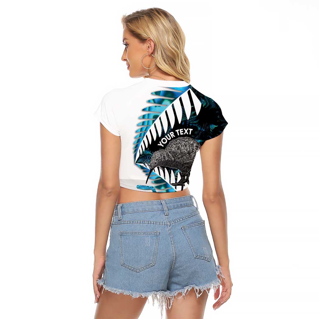 New Zealand Silver Fern Curling Personalised Raglan Cropped T Shirt Aotearoa Kiwi Ponga Paua Shell Version LT14 - Polynesian Pride