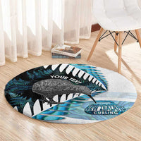 New Zealand Silver Fern Curling Personalised Round Carpet Aotearoa Kiwi Ponga Paua Shell Version - Polynesian Pride