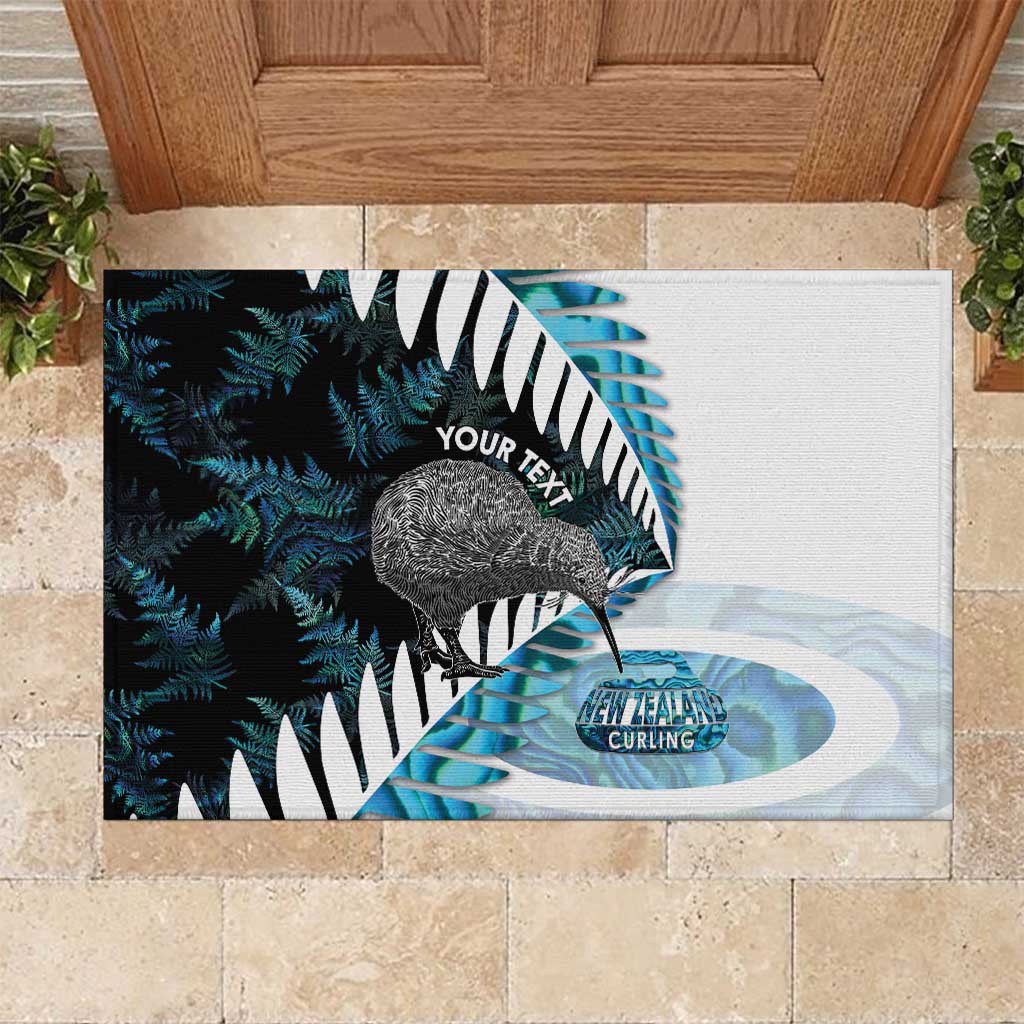 New Zealand Silver Fern Curling Personalised Rubber Doormat Aotearoa Kiwi Ponga Paua Shell Version - Polynesian Pride