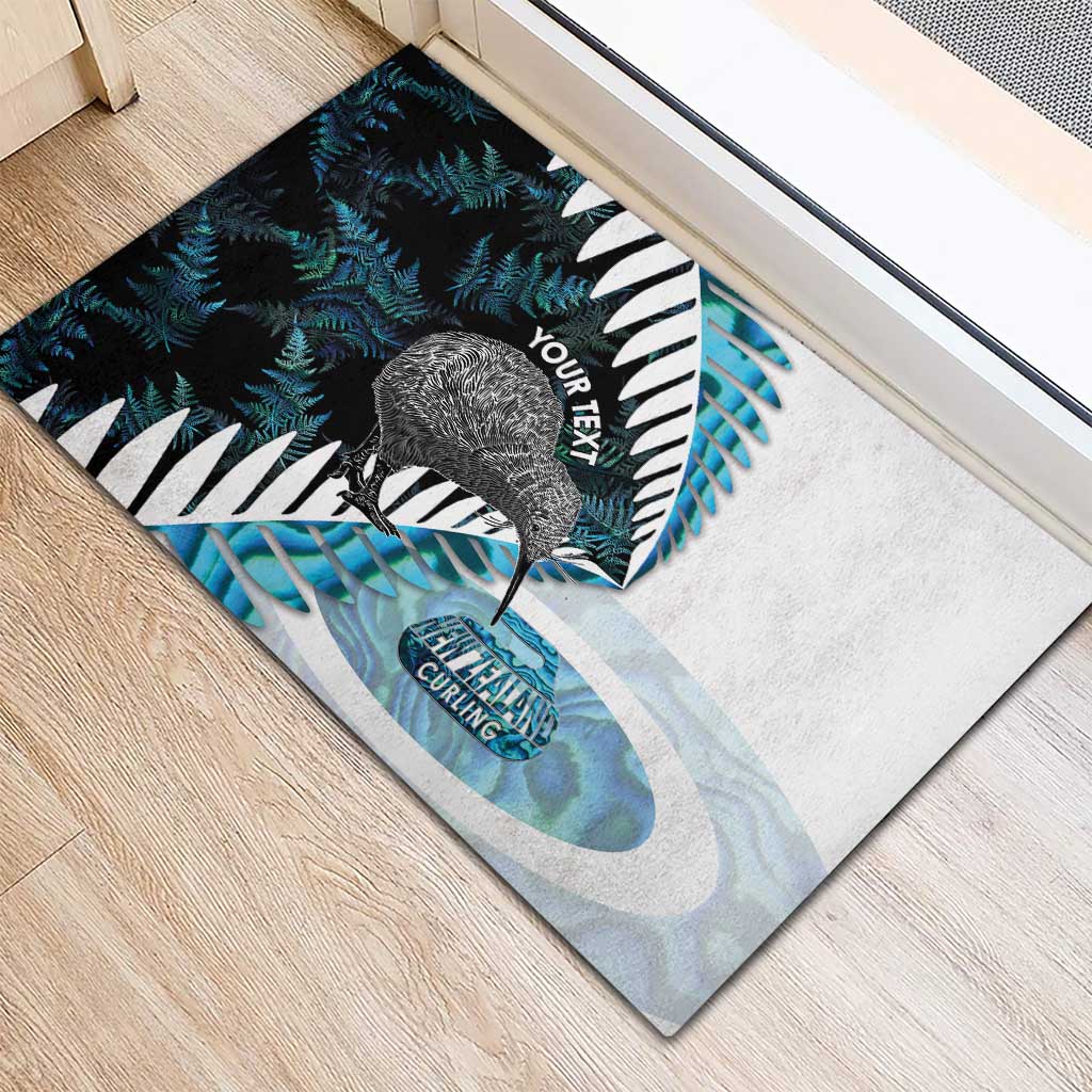 New Zealand Silver Fern Curling Personalised Rubber Doormat Aotearoa Kiwi Ponga Paua Shell Version - Polynesian Pride