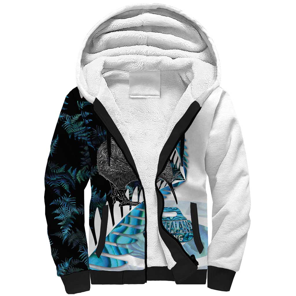 New Zealand Silver Fern Curling Personalised Sherpa Hoodie Aotearoa Kiwi Ponga Paua Shell Version - Polynesian Pride