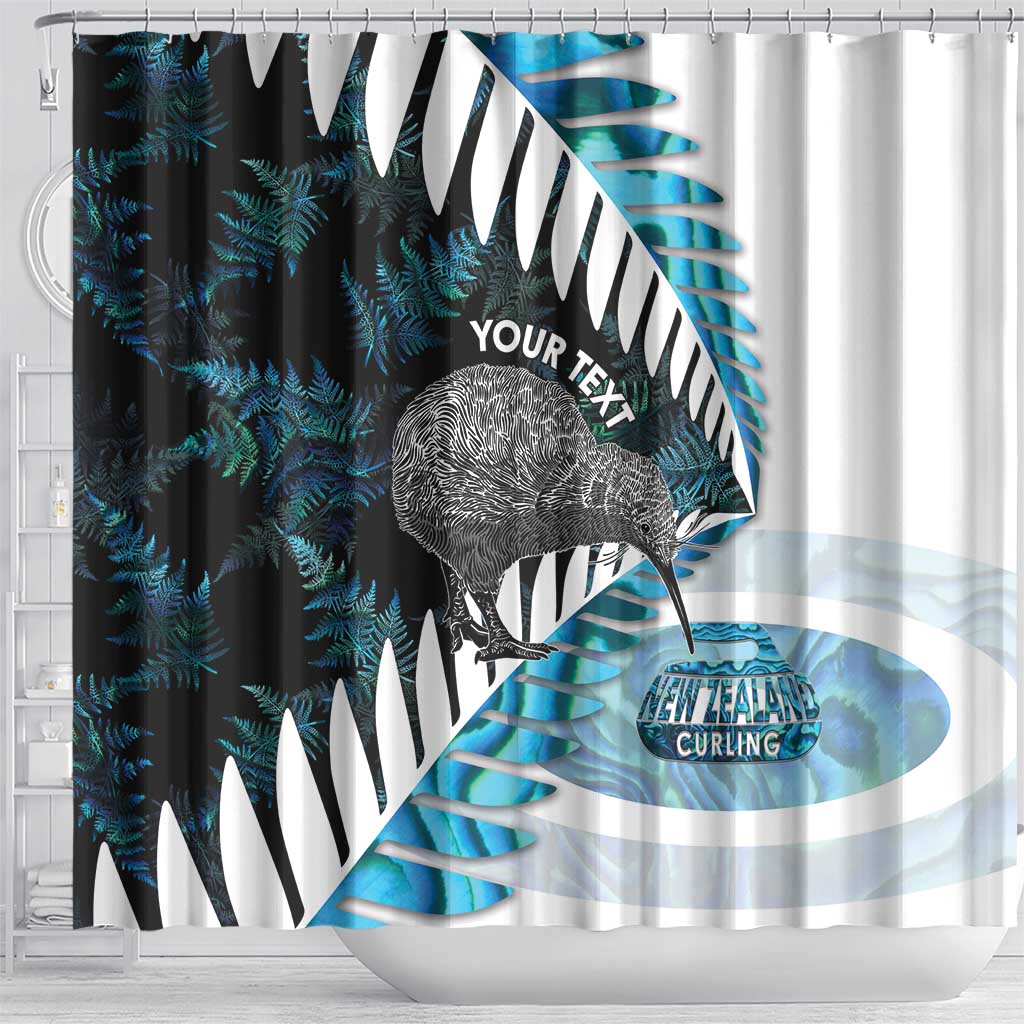 New Zealand Silver Fern Curling Personalised Shower Curtain Aotearoa Kiwi Ponga Paua Shell Version - Polynesian Pride