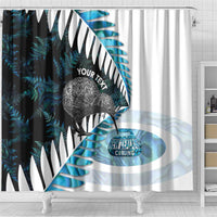 New Zealand Silver Fern Curling Personalised Shower Curtain Aotearoa Kiwi Ponga Paua Shell Version - Polynesian Pride