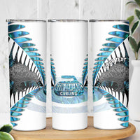 New Zealand Silver Fern Curling Personalised Skinny Tumbler Aotearoa Kiwi Ponga Paua Shell Version LT14 - Polynesian Pride