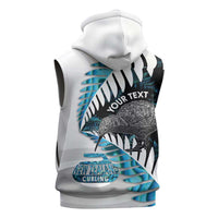 New Zealand Silver Fern Curling Personalised Sleeveless Hoodie Aotearoa Kiwi Ponga Paua Shell Version LT14 - Polynesian Pride