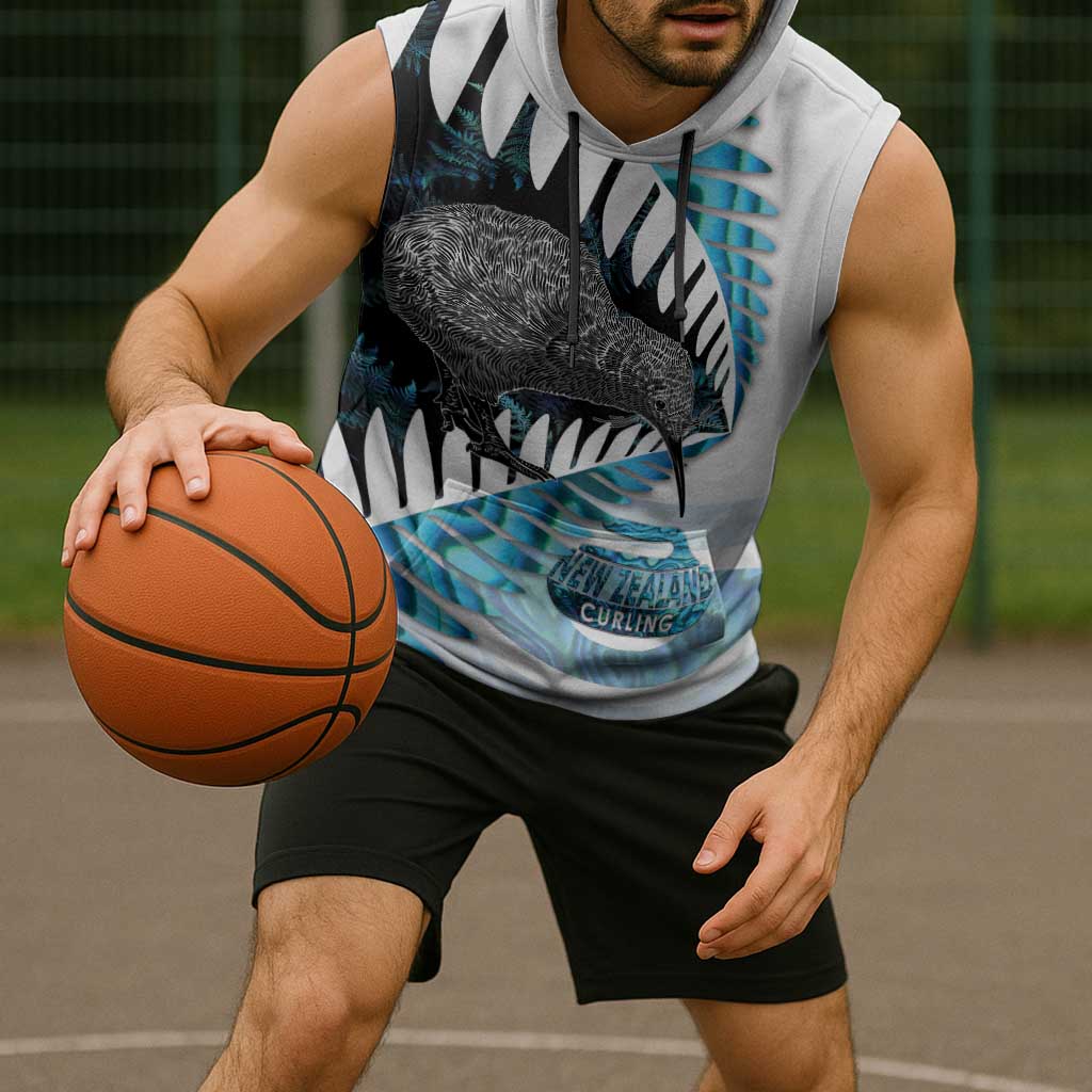 New Zealand Silver Fern Curling Personalised Sleeveless Hoodie Aotearoa Kiwi Ponga Paua Shell Version LT14 - Polynesian Pride