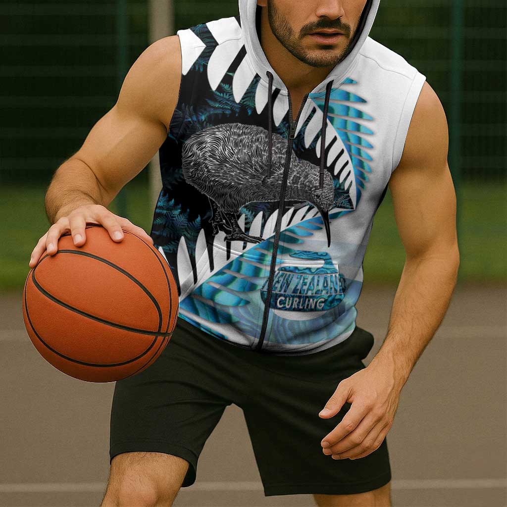New Zealand Silver Fern Curling Personalised Sleeveless Zip Hoodie Aotearoa Kiwi Ponga Paua Shell Version LT14 - Polynesian Pride