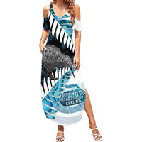 New Zealand Silver Fern Curling Personalised Summer Maxi Dress Aotearoa Kiwi Ponga Paua Shell Version - Polynesian Pride
