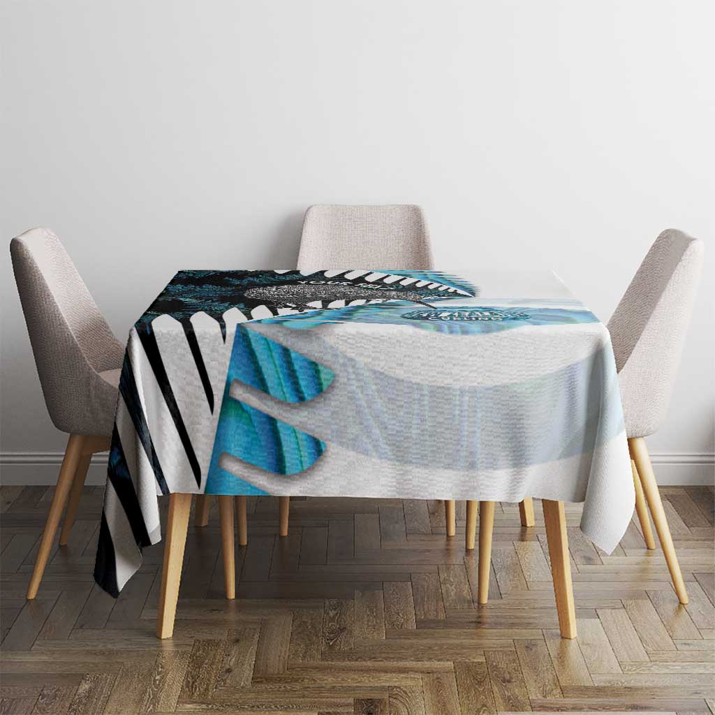 New Zealand Silver Fern Curling Personalised Tablecloth Aotearoa Kiwi Ponga Paua Shell Version - Polynesian Pride