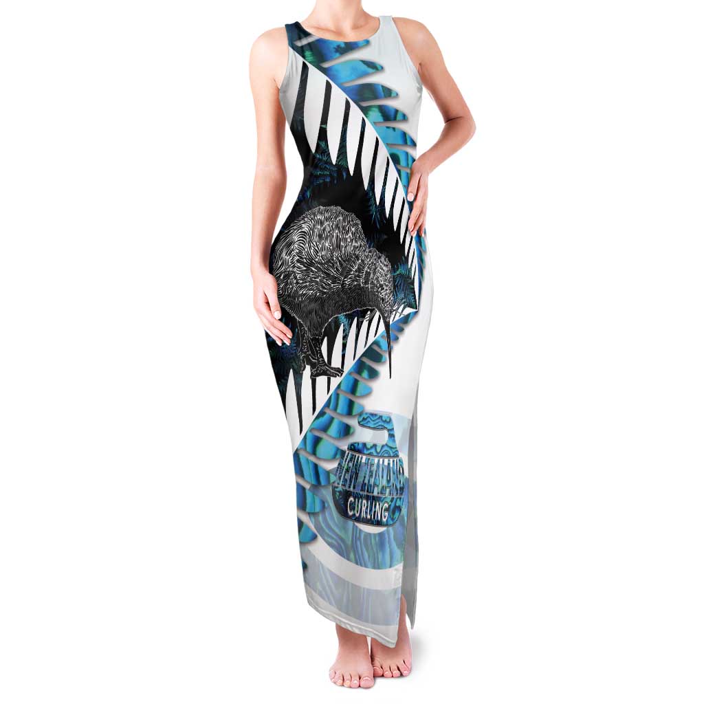 New Zealand Silver Fern Curling Personalised Tank Maxi Dress Aotearoa Kiwi Ponga Paua Shell Version - Polynesian Pride