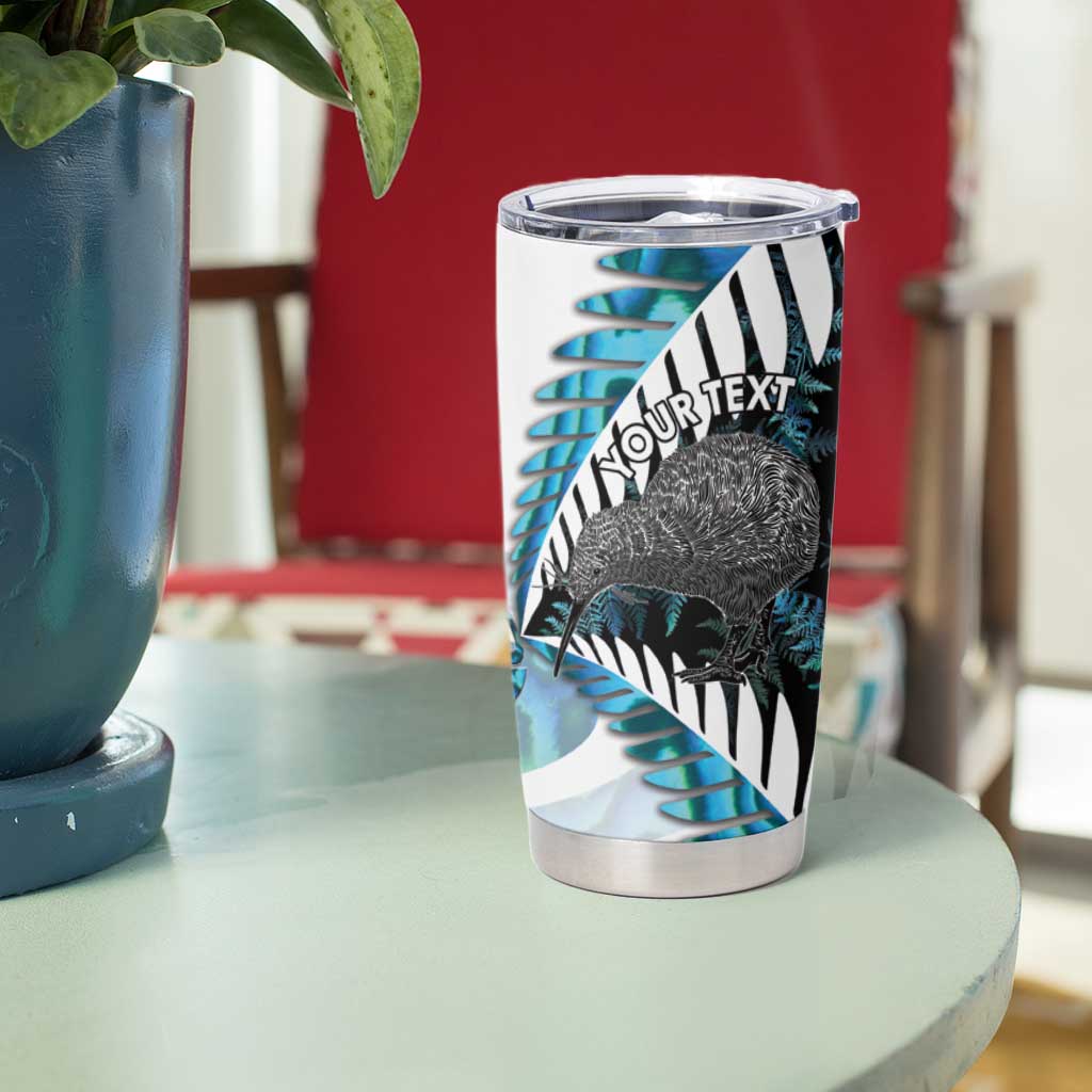 New Zealand Silver Fern Curling Personalised Tumbler Cup Aotearoa Kiwi Ponga Paua Shell Version - Polynesian Pride