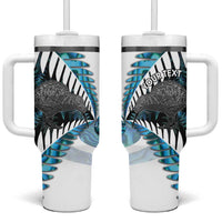 New Zealand Silver Fern Curling Personalised Tumbler With Handle Aotearoa Kiwi Ponga Paua Shell Version - Polynesian Pride