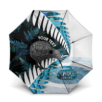 New Zealand Silver Fern Curling Personalised Umbrella Aotearoa Kiwi Ponga Paua Shell Version LT14 One Size Folded 11.42 inch Opened Diameter 37.4 inch Black - Polynesian Pride