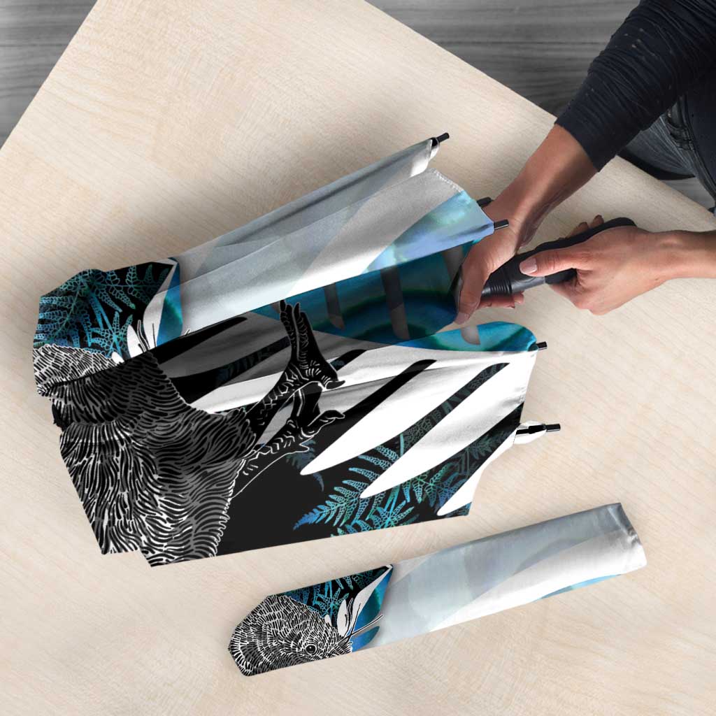 New Zealand Silver Fern Curling Personalised Umbrella Aotearoa Kiwi Ponga Paua Shell Version LT14 - Polynesian Pride